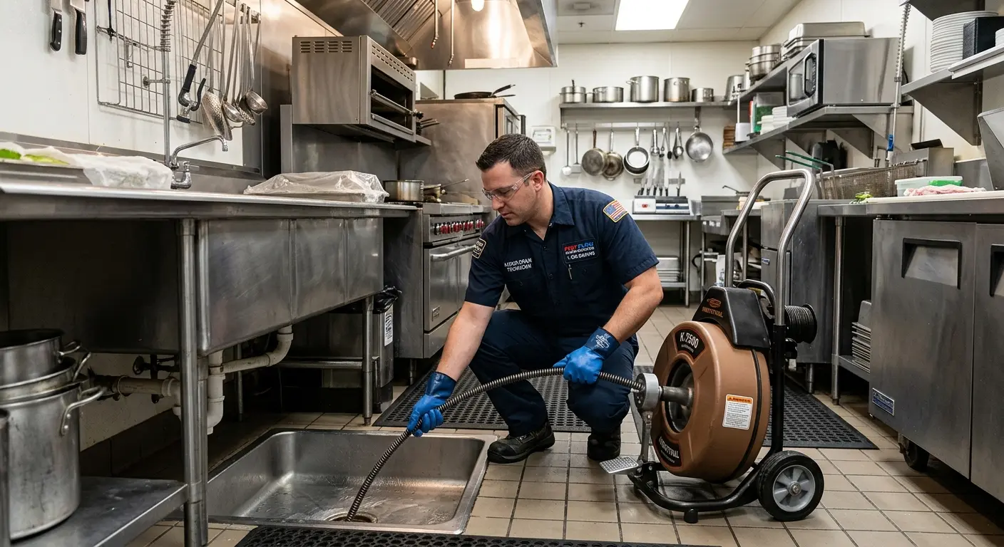 Commercial drain cleaning service in a restaurant kitchen in Margate City