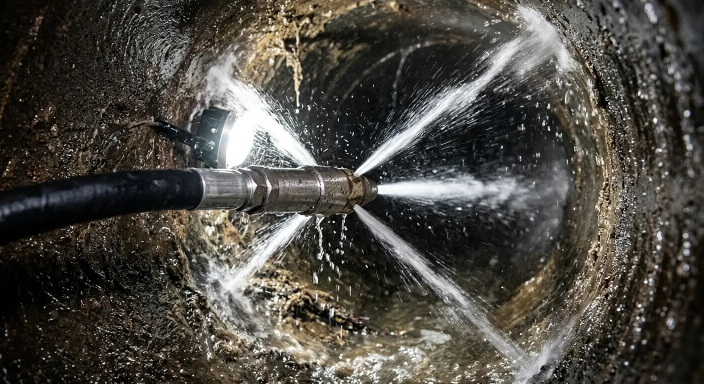High-pressure hydro jetting nozzle cleaning sewer pipe for Trenchless Sewer Repair in Margate City